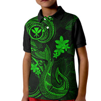 Hawaii Kid Polo Shirt Fish Hook Tattoo Mix Polynesian Plumeria Green Version LT14 Kid Green - Polynesian Pride