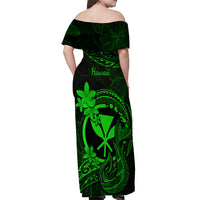 Hawaii Off Shoulder Maxi Dress Fish Hook Tattoo Mix Polynesian Plumeria Green Version LT14 - Polynesian Pride