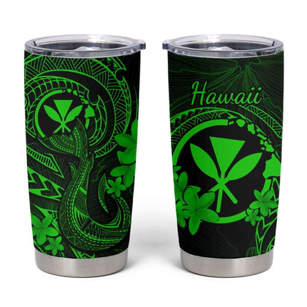 Hawaii Tumbler Cup Fish Hook Tattoo Mix Polynesian Plumeria Green Version