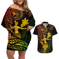 Hawaii Couples Matching Off Shoulder Short Dress and Hawaiian Shirt Hula Girl Mix Polynesian Plumeria Reggae Version LT14 Reggae - Polynesian Pride