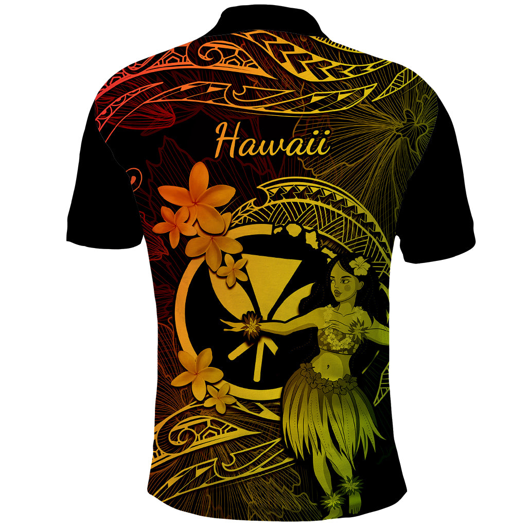 Hawaii Polo Shirt Hula Girl Mix Polynesian Plumeria Reggae Version LT14 - Polynesian Pride