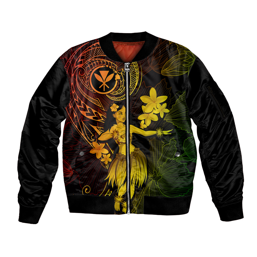 Hawaii Sleeve Zip Bomber Jacket Hula Girl Mix Polynesian Plumeria Reggae Version LT14 Unisex Reggae - Polynesian Pride