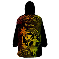 Hawaii Wearable Blanket Hoodie Hula Girl Mix Polynesian Plumeria Reggae Version LT14 - Polynesian Pride