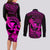 Hawaii Couples Matching Long Sleeve Bodycon Dress and Long Sleeve Button Shirts Hula Girl Mix Polynesian Plumeria Pink Version LT14 - Polynesian Pride