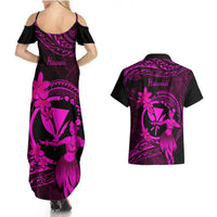 Hawaii Couples Matching Summer Maxi Dress and Hawaiian Shirt Hula Girl Mix Polynesian Plumeria Pink Version LT14 - Polynesian Pride