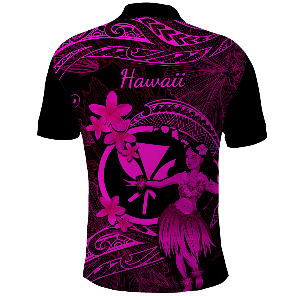 Hawaii Polo Shirt Hula Girl Mix Polynesian Plumeria Pink Version LT14 - Polynesian Pride