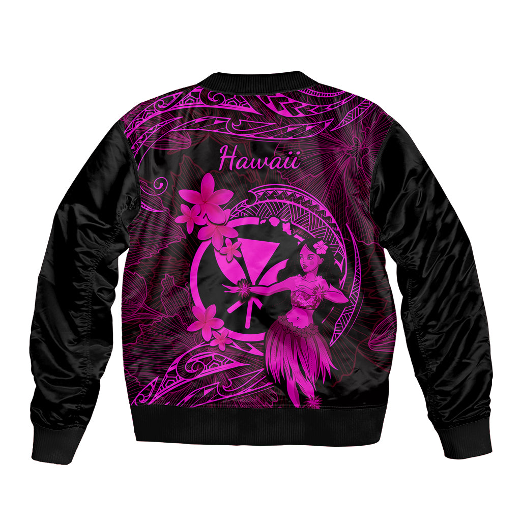 Hawaii Sleeve Zip Bomber Jacket Hula Girl Mix Polynesian Plumeria Pink Version LT14 - Polynesian Pride