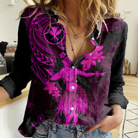 Hawaii Women Casual Shirt Hula Girl Mix Polynesian Plumeria Pink Version LT14 Female Pink - Polynesian Pride