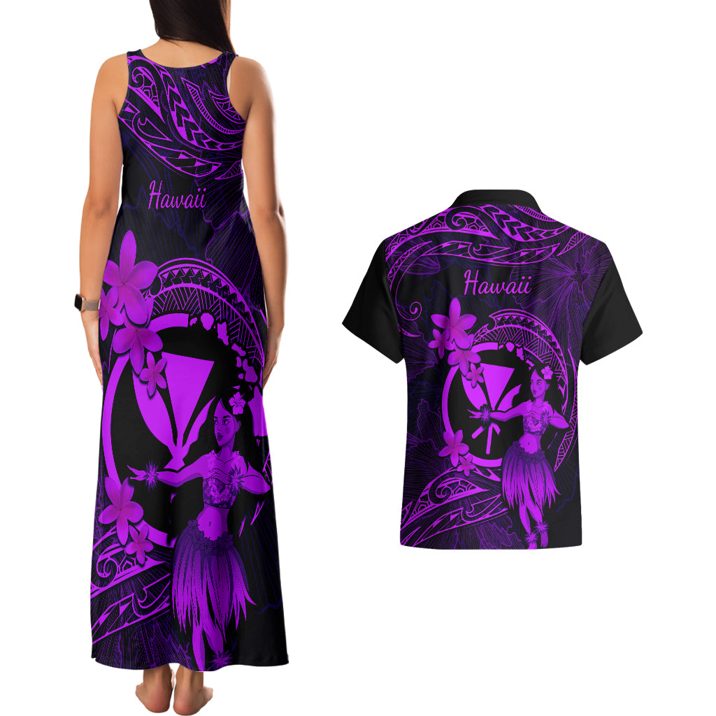 Hawaii Couples Matching Tank Maxi Dress and Hawaiian Shirt Hula Girl Mix Polynesian Plumeria Purple Version LT14 - Polynesian Pride
