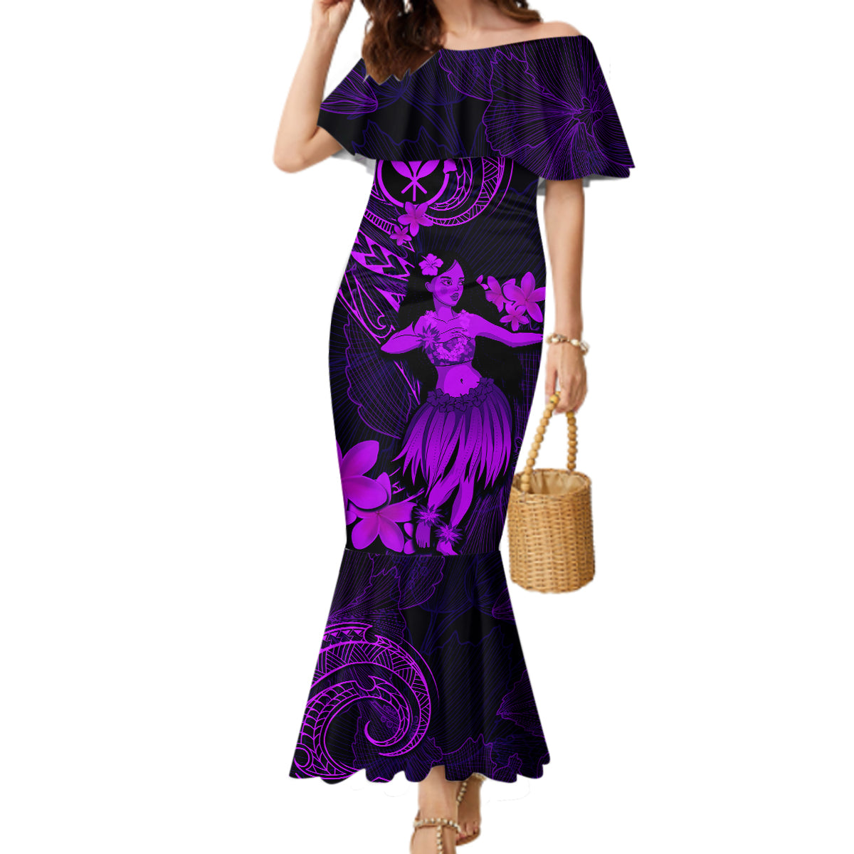 Hawaii Mermaid Dress Hula Girl Mix Polynesian Plumeria Purple Version LT14 Women Purple - Polynesian Pride