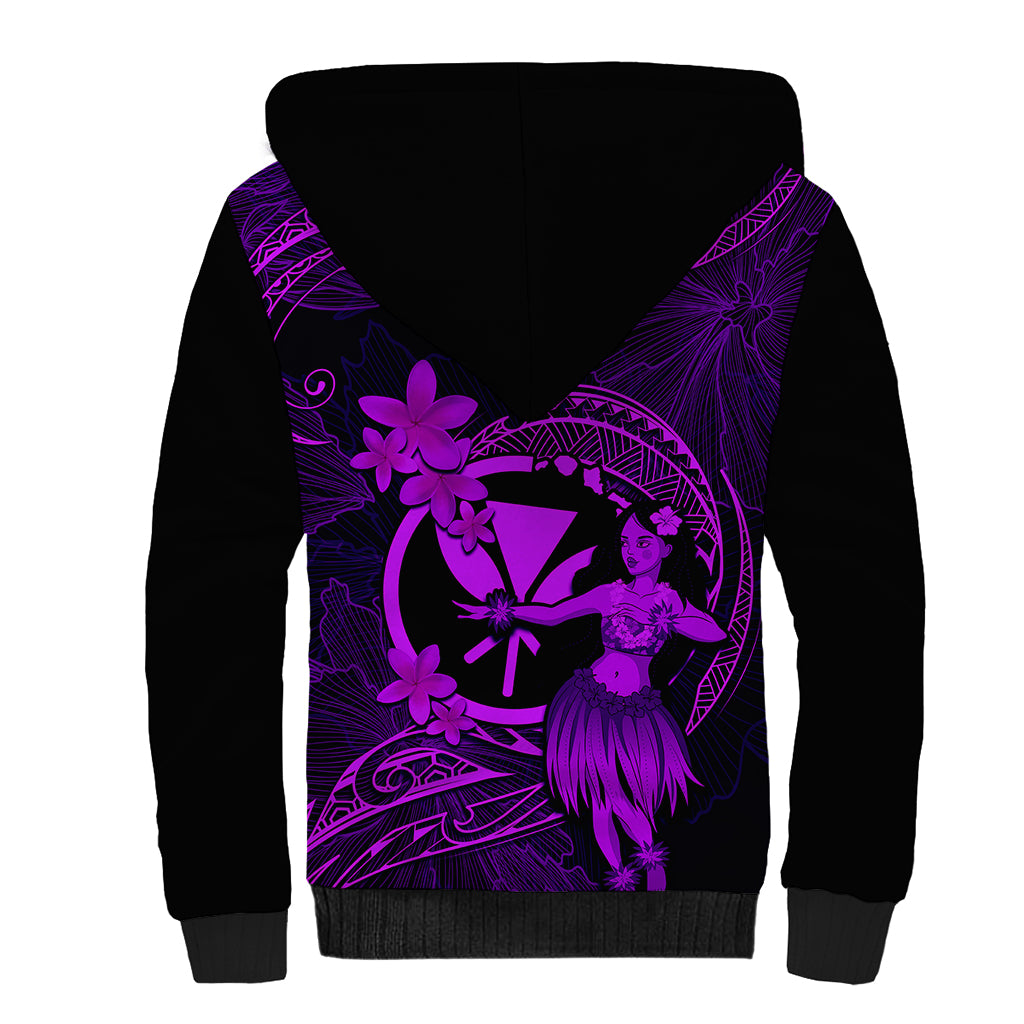 Hawaii Sherpa Hoodie Hula Girl Mix Polynesian Plumeria Purple Version LT14 - Polynesian Pride