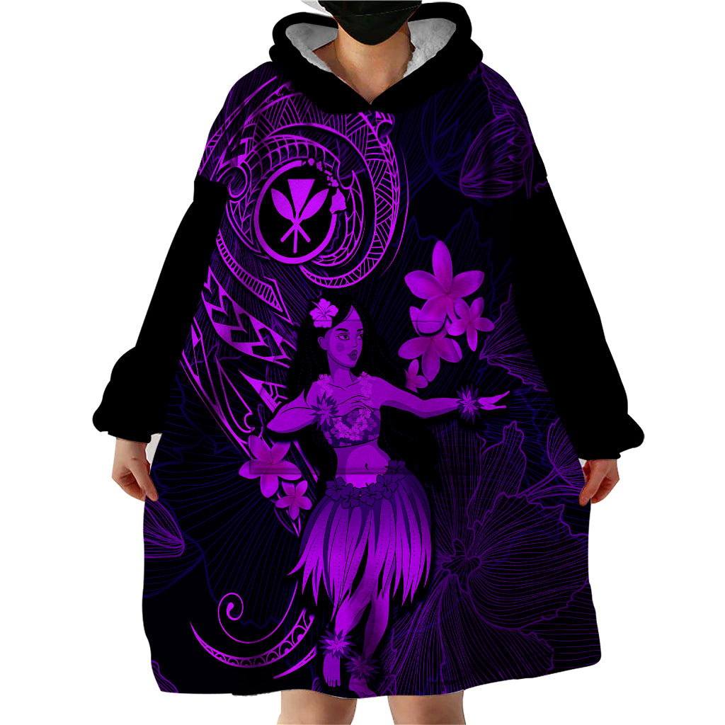 Hawaii Wearable Blanket Hoodie Hula Girl Mix Polynesian Plumeria Purple Version LT14 - Polynesian Pride