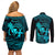 Hawaii Couples Matching Off Shoulder Short Dress and Long Sleeve Button Shirts Hula Girl Mix Polynesian Plumeria Turquoise Version LT14 - Polynesian Pride