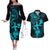 Hawaii Couples Matching Off The Shoulder Long Sleeve Dress and Hawaiian Shirt Hula Girl Mix Polynesian Plumeria Turquoise Version LT14 Turquoise - Polynesian Pride