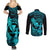 Hawaii Couples Matching Summer Maxi Dress and Long Sleeve Button Shirts Hula Girl Mix Polynesian Plumeria Turquoise Version LT14 - Polynesian Pride