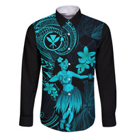 Hawaii Family Matching Tank Maxi Dress and Hawaiian Shirt Hula Girl Mix Polynesian Plumeria Turquoise Version LT14 Dad's Shirt - Long Sleeve Turquoise - Polynesian Pride