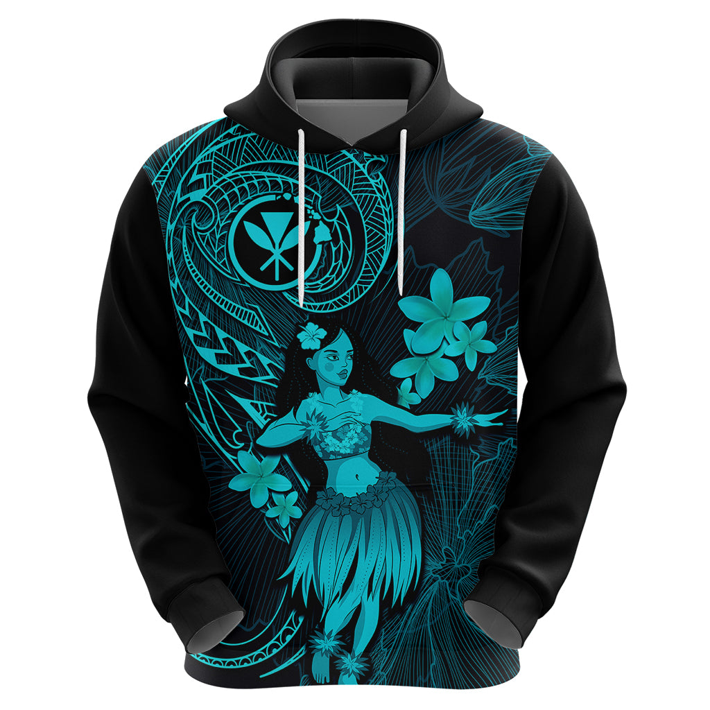 Hawaii Hoodie Hula Girl Mix Polynesian Plumeria Turquoise Version LT14 - Polynesian Pride