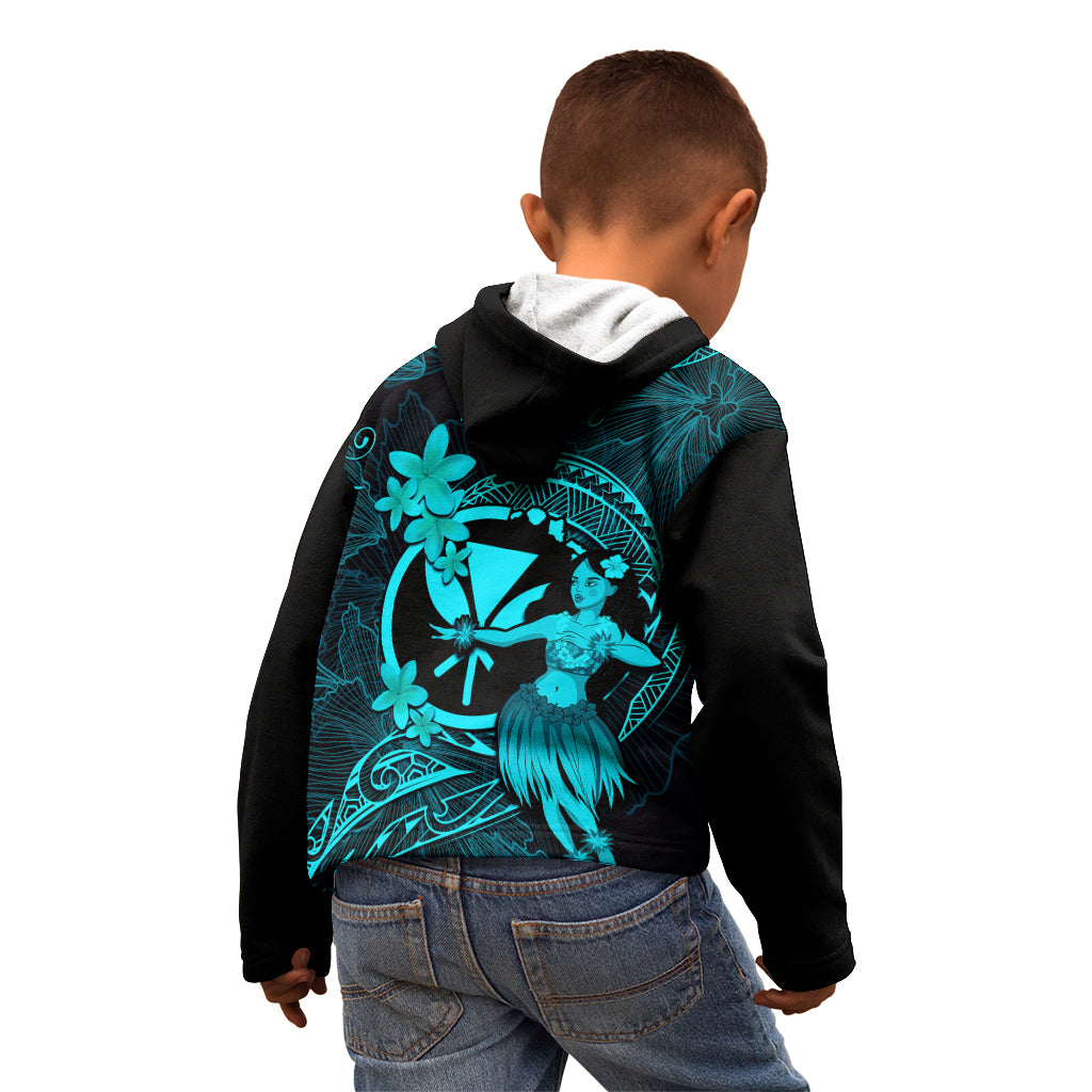 Hawaii Kid Hoodie Hula Girl Mix Polynesian Plumeria Turquoise Version LT14 - Polynesian Pride