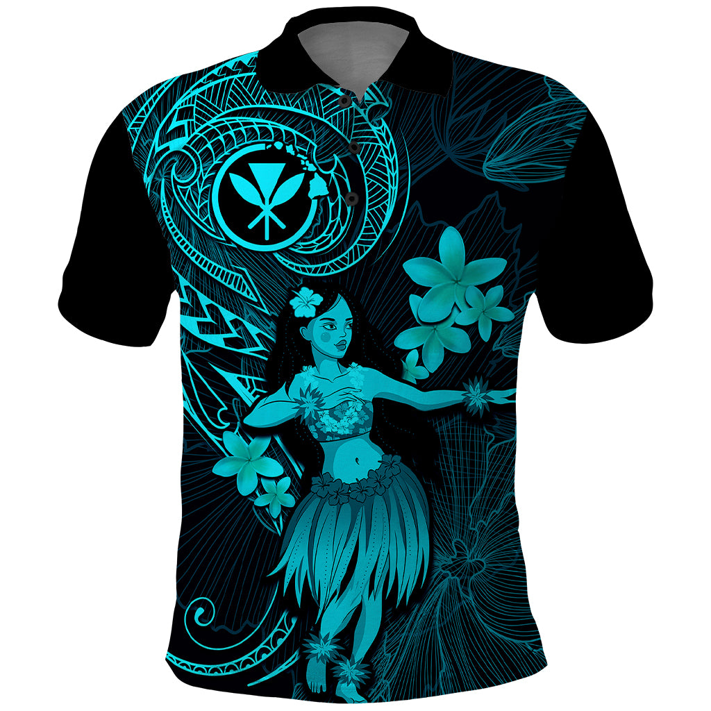 Hawaii Polo Shirt Hula Girl Mix Polynesian Plumeria Turquoise Version LT14 Turquoise - Polynesian Pride