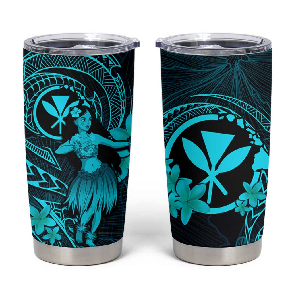 Hawaii Tumbler Cup Hula Girl Mix Polynesian Plumeria Turquoise Version