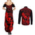 Hawaii Couples Matching Summer Maxi Dress and Long Sleeve Button Shirts Hula Girl Mix Polynesian Plumeria Red Version LT14 - Polynesian Pride