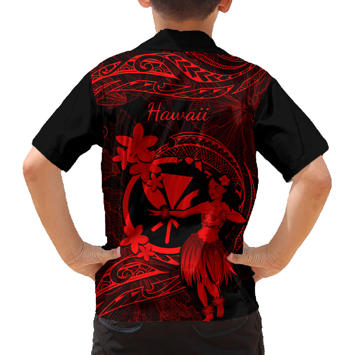 Hawaii Family Matching Mermaid Dress and Hawaiian Shirt Hula Girl Mix Polynesian Plumeria Red Version LT14 - Polynesian Pride