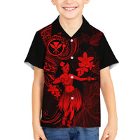 Hawaii Family Matching Off Shoulder Maxi Dress and Hawaiian Shirt Hula Girl Mix Polynesian Plumeria Red Version LT14 Son's Shirt Red - Polynesian Pride