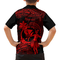 Hawaii Family Matching Off Shoulder Short Dress and Hawaiian Shirt Hula Girl Mix Polynesian Plumeria Red Version LT14 - Polynesian Pride