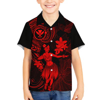 Hawaii Family Matching Summer Maxi Dress and Hawaiian Shirt Hula Girl Mix Polynesian Plumeria Red Version LT14 Dad's Shirt - Long Sleeve Red - Polynesian Pride