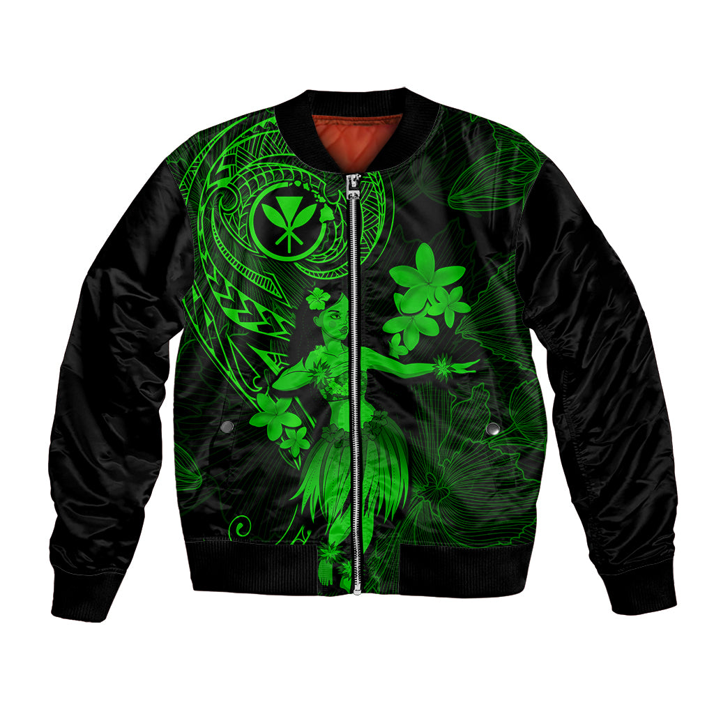 Hawaii Bomber Jacket Hula Girl Mix Polynesian Plumeria Green Version LT14 Unisex Green - Polynesian Pride