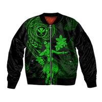 Hawaii Bomber Jacket Hula Girl Mix Polynesian Plumeria Green Version LT14 Unisex Green - Polynesian Pride