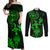 Hawaii Couples Matching Off Shoulder Maxi Dress and Long Sleeve Button Shirts Hula Girl Mix Polynesian Plumeria Green Version LT14 Green - Polynesian Pride