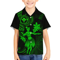 Hawaii Family Matching Off Shoulder Maxi Dress and Hawaiian Shirt Hula Girl Mix Polynesian Plumeria Green Version LT14 Son's Shirt Green - Polynesian Pride