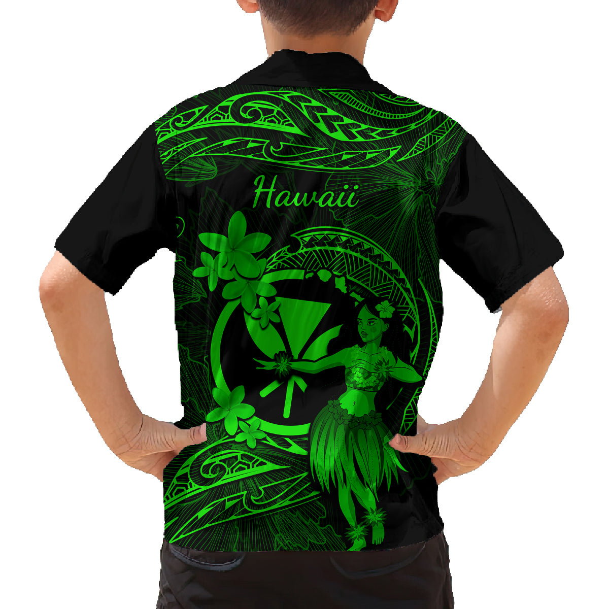 Hawaii Family Matching Tank Maxi Dress and Hawaiian Shirt Hula Girl Mix Polynesian Plumeria Green Version LT14 - Polynesian Pride