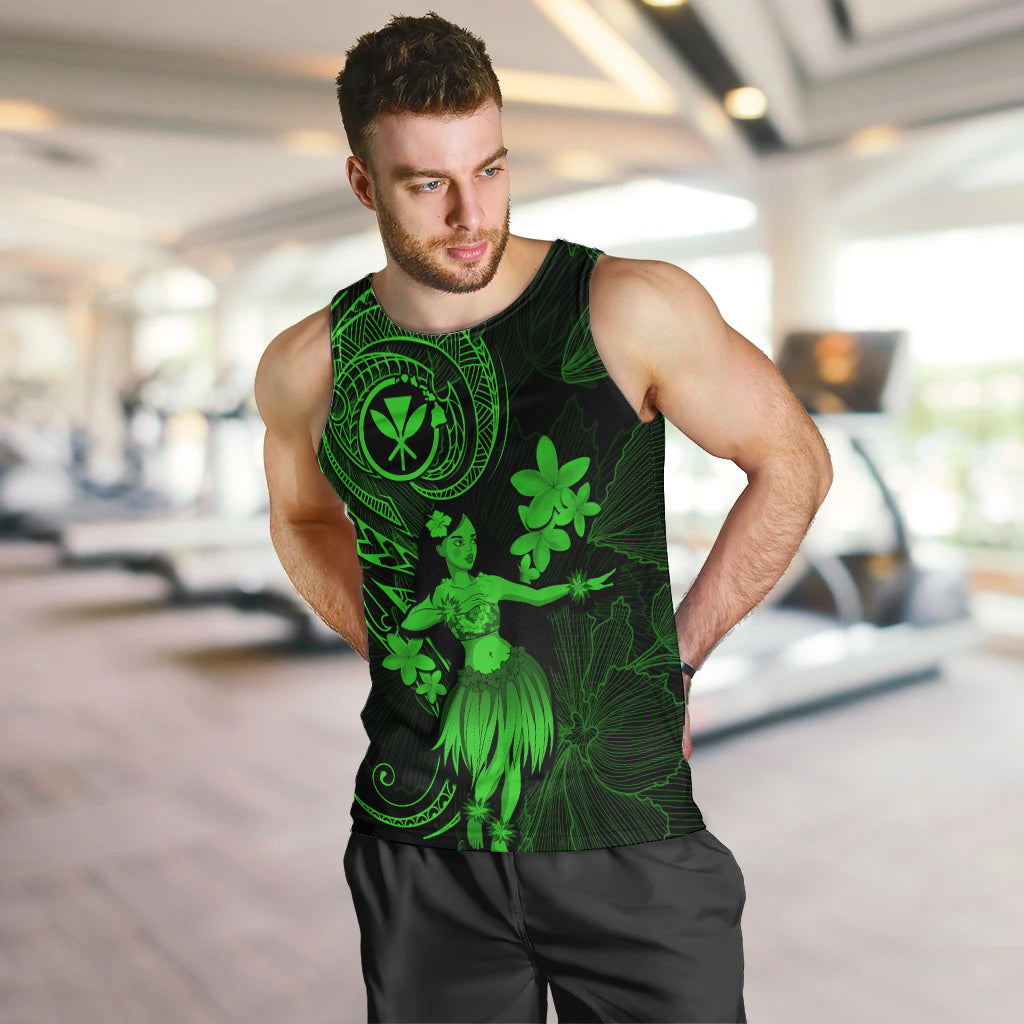 Hawaii Men Tank Top Hula Girl Mix Polynesian Plumeria Green Version LT14 - Polynesian Pride