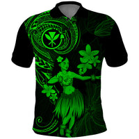 Hawaii Polo Shirt Hula Girl Mix Polynesian Plumeria Green Version LT14 Green - Polynesian Pride
