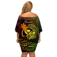 Hawaii Family Matching Off Shoulder Short Dress and Hawaiian Shirt King Kamehameha Mix Polynesian Plumeria Reggae Version LT14 - Polynesian Pride