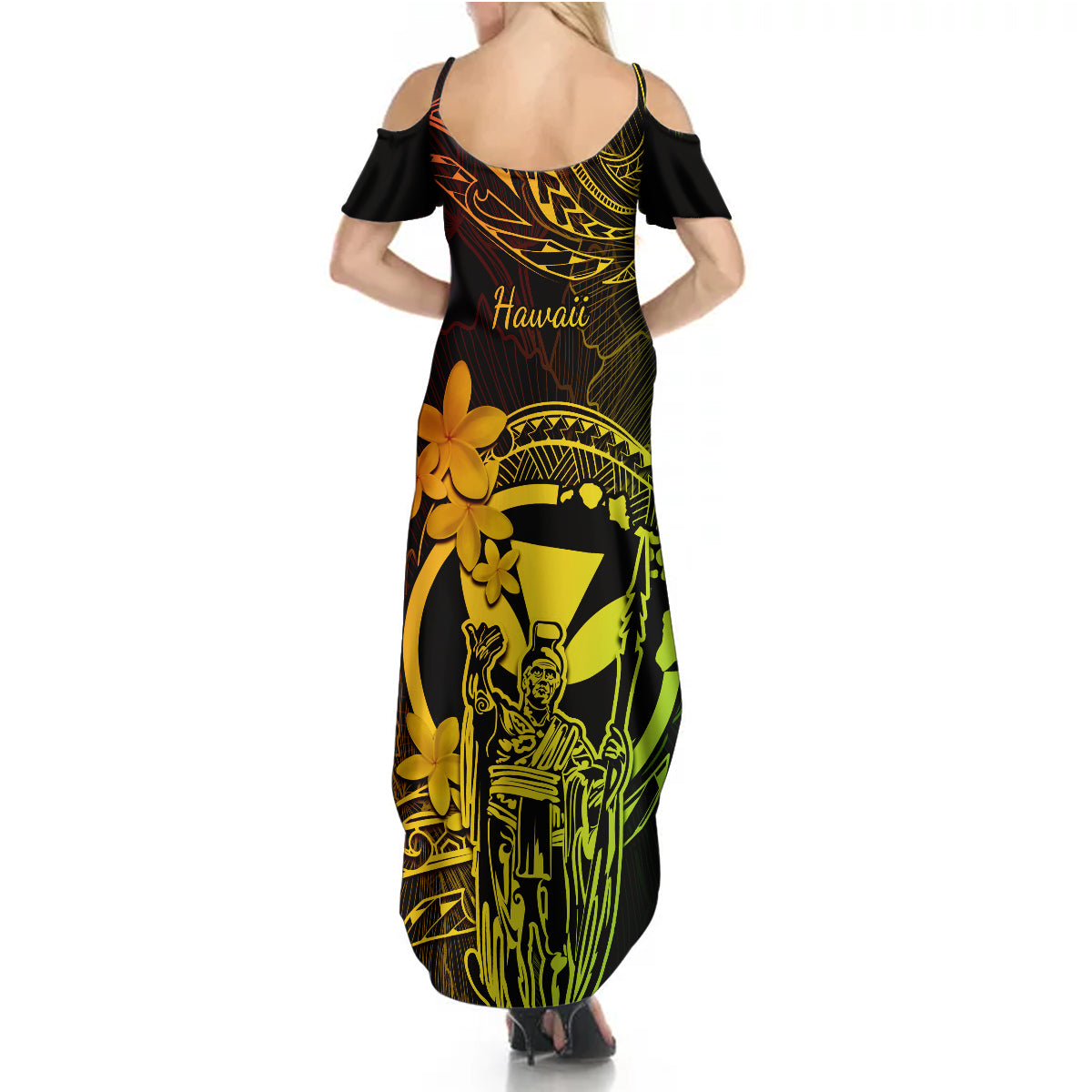 Hawaii Summer Maxi Dress King Kamehameha Mix Polynesian Plumeria Reggae Version LT14 - Polynesian Pride
