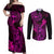 Hawaii Couples Matching Off Shoulder Maxi Dress and Long Sleeve Button Shirts King Kamehameha Mix Polynesian Plumeria Pink Version LT14 Pink - Polynesian Pride