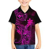 Hawaii Family Matching Off Shoulder Maxi Dress and Hawaiian Shirt King Kamehameha Mix Polynesian Plumeria Pink Version LT14 Son's Shirt Pink - Polynesian Pride