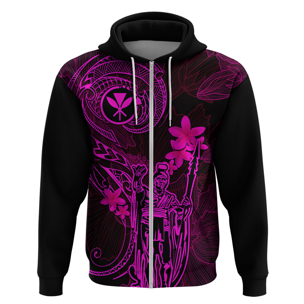 Hawaii Hoodie King Kamehameha Mix Polynesian Plumeria Pink Version LT14 Zip Hoodie Pink - Polynesian Pride