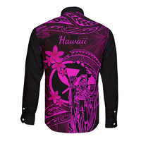 Hawaii Long Sleeve Button Shirt King Kamehameha Mix Polynesian Plumeria Pink Version LT14 - Polynesian Pride