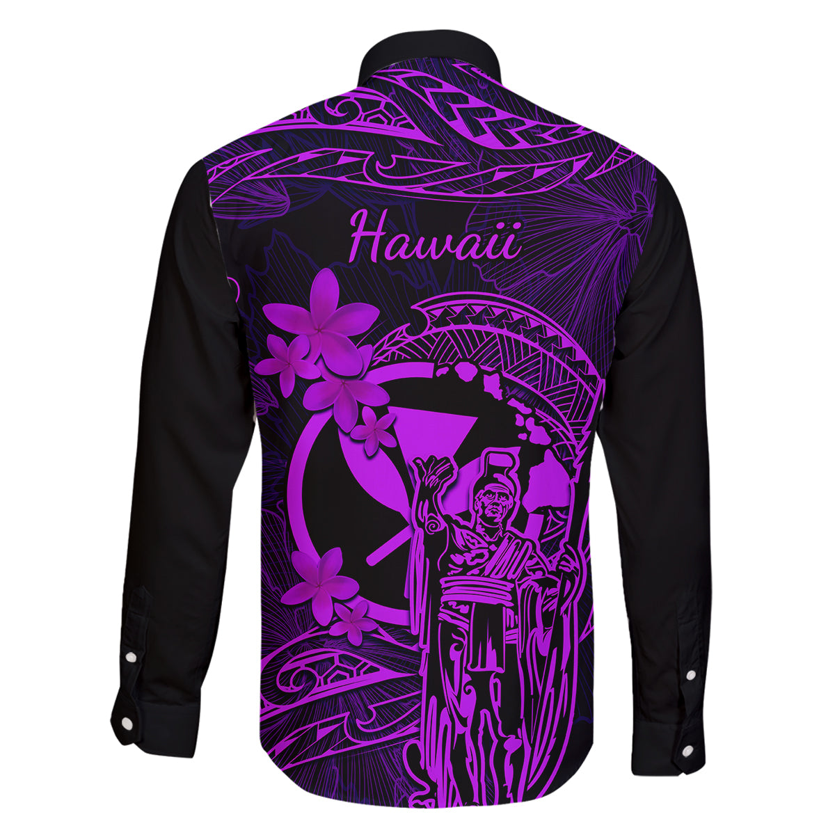 Hawaii Family Matching Summer Maxi Dress and Hawaiian Shirt King Kamehameha Mix Polynesian Plumeria Purple Version LT14 - Polynesian Pride