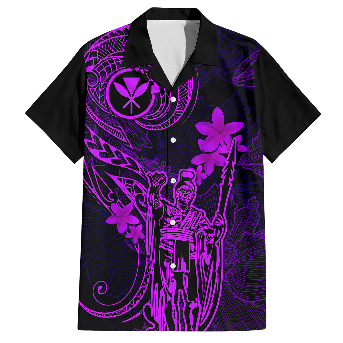 Hawaii Family Matching Summer Maxi Dress and Hawaiian Shirt King Kamehameha Mix Polynesian Plumeria Purple Version LT14 Dad's Shirt - Short Sleeve Purple - Polynesian Pride
