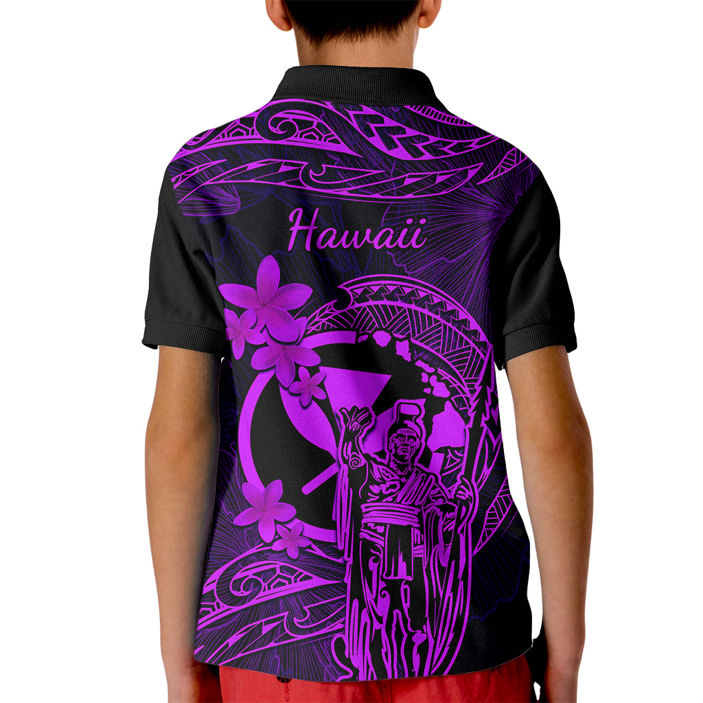 Hawaii Kid Polo Shirt King Kamehameha Mix Polynesian Plumeria Purple Version LT14 - Polynesian Pride
