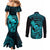 Hawaii Couples Matching Mermaid Dress and Long Sleeve Button Shirts King Kamehameha Mix Polynesian Plumeria Turquoise Version LT14 - Polynesian Pride
