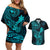 Hawaii Couples Matching Off Shoulder Short Dress and Hawaiian Shirt King Kamehameha Mix Polynesian Plumeria Turquoise Version LT14 Turquoise - Polynesian Pride