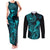 Hawaii Couples Matching Tank Maxi Dress and Long Sleeve Button Shirts King Kamehameha Mix Polynesian Plumeria Turquoise Version LT14 Turquoise - Polynesian Pride