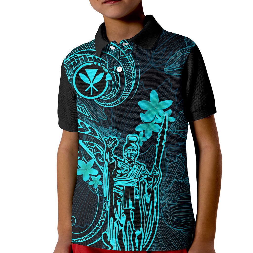 Hawaii Kid Polo Shirt King Kamehameha Mix Polynesian Plumeria Turquoise Version LT14 Kid Turquoise - Polynesian Pride