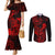 Hawaii Couples Matching Mermaid Dress and Long Sleeve Button Shirts King Kamehameha Mix Polynesian Plumeria Red Version LT14 Red - Polynesian Pride